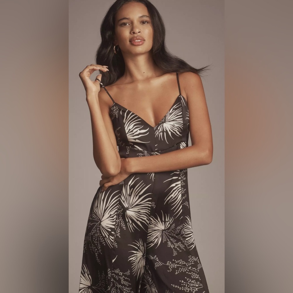 Bishop + Young Nora Wide Leg Jumpsuit Palm Print Size M NWT Back Tie - Picture 2 of 8
